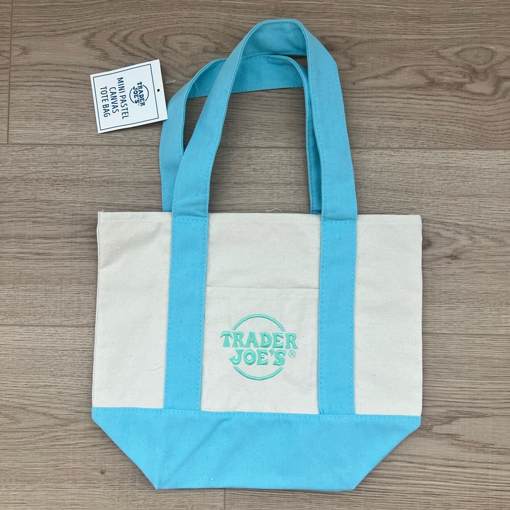 NWT Trader Joe’s Mini Pastel Canvas Tote Bag Easter Basket - Blue